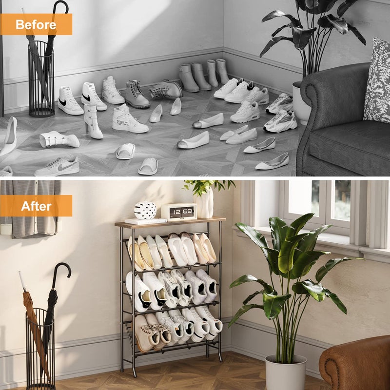 JZM Shoe Rack Storage, Narrow 4 Tier Metal Shoe Storage Shelf, Free Standing Shoe Racks, Space Saving Shoe Rack Organizer for Entryway, Hallway, Bedroom, Living Room(12-16 Pair) - Image 4