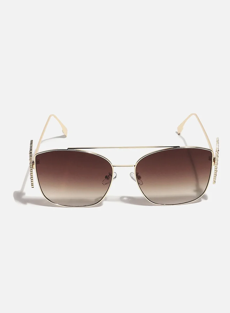 صوص هاوت Tinted Brown Lens Frame Oversized Sunglasses