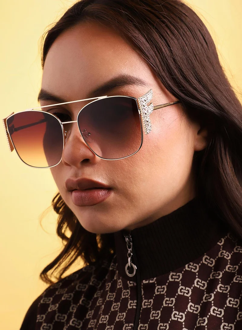 صوص هاوت Tinted Brown Lens Frame Oversized Sunglasses