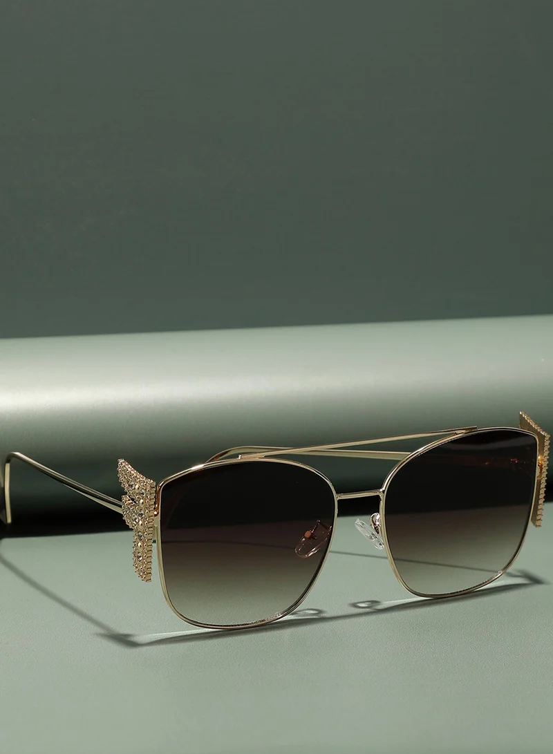 صوص هاوت Tinted Brown Lens Frame Oversized Sunglasses