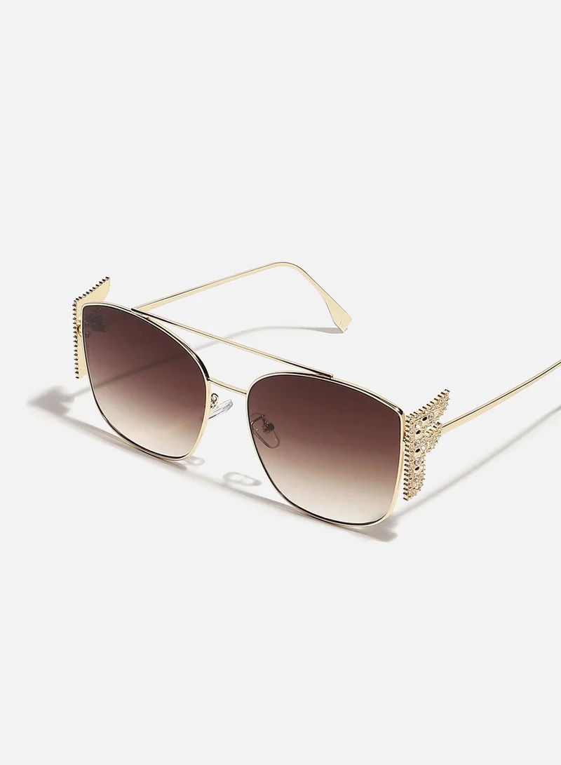 صوص هاوت Tinted Brown Lens Frame Oversized Sunglasses