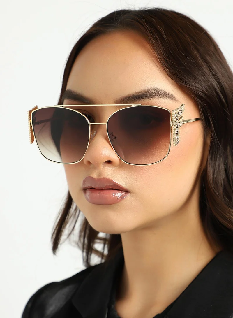 صوص هاوت Tinted Brown Lens Frame Oversized Sunglasses