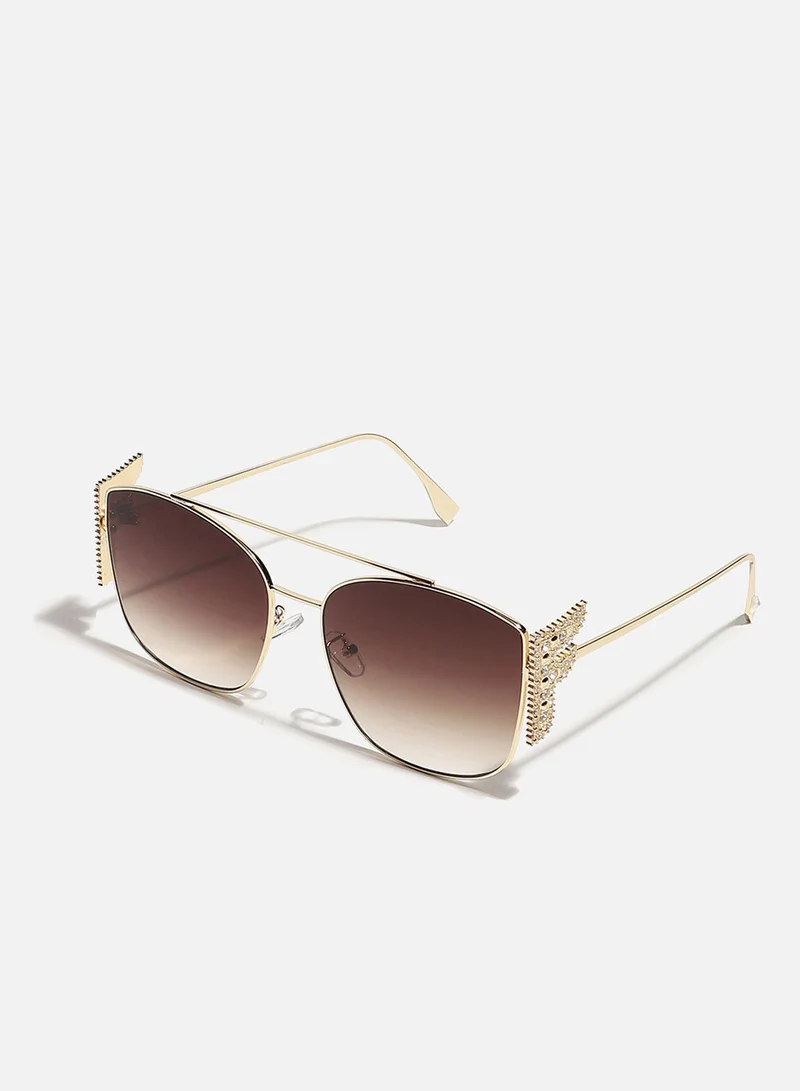 صوص هاوت Tinted Brown Lens Frame Oversized Sunglasses