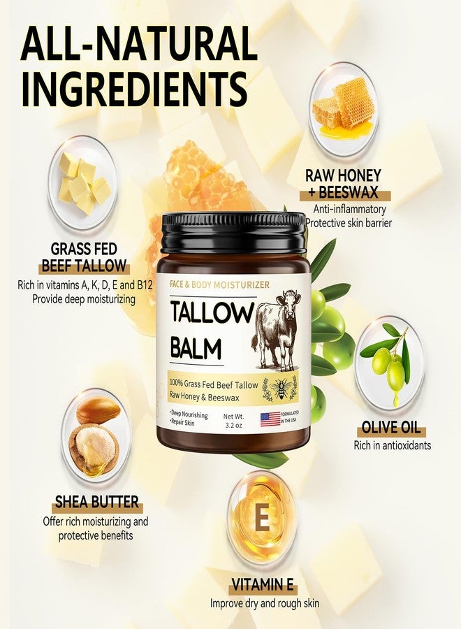 Veakoo Beef Tallow for Skin, Organic Whipped Tallow and Honey Balm, Grass Fed Beef Tallow Face Moisturizer, Natural Tallow Skin Care Cream Body Butter, Nourish and Soothe Dry Skin - Image 2