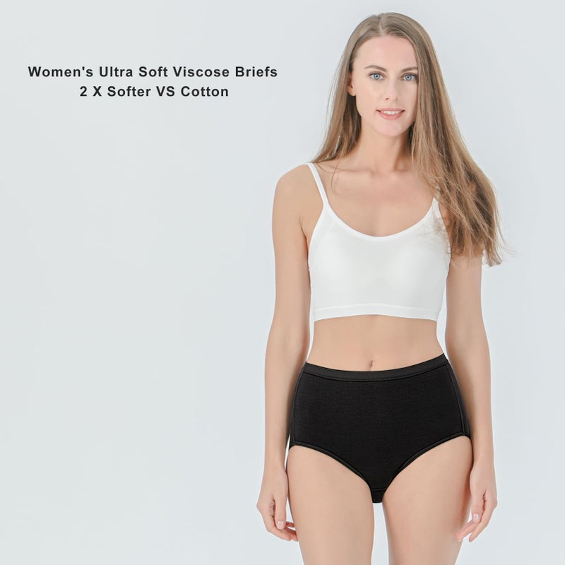 POUDEW Women's Breathable Viscose High Waisted No Show Full Coverage Briefs Underwear Panties, Pack of 6, Medium, Black - Image 2
