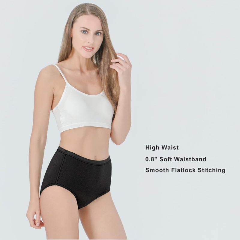 POUDEW Women's Breathable Viscose High Waisted No Show Full Coverage Briefs Underwear Panties, Pack of 6, Medium, Black - Image 4