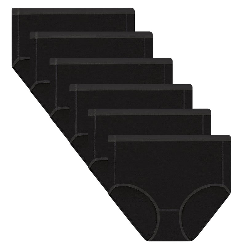 POUDEW Women's Breathable Viscose High Waisted No Show Full Coverage Briefs Underwear Panties, Pack of 6, Medium, Black - Image 1