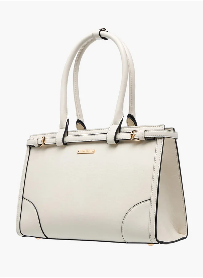 سيليست Textured Tote Bag with Zip Closure and Double Handle