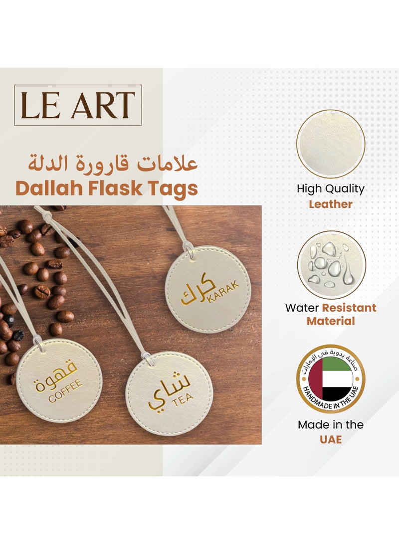 LeArt Dallah Flask Tags - Dallah Coffee Pot, Tea, Coffee and Karak Tag | Dallah Tags (Metallic Cream - Set of 3) - Image 2