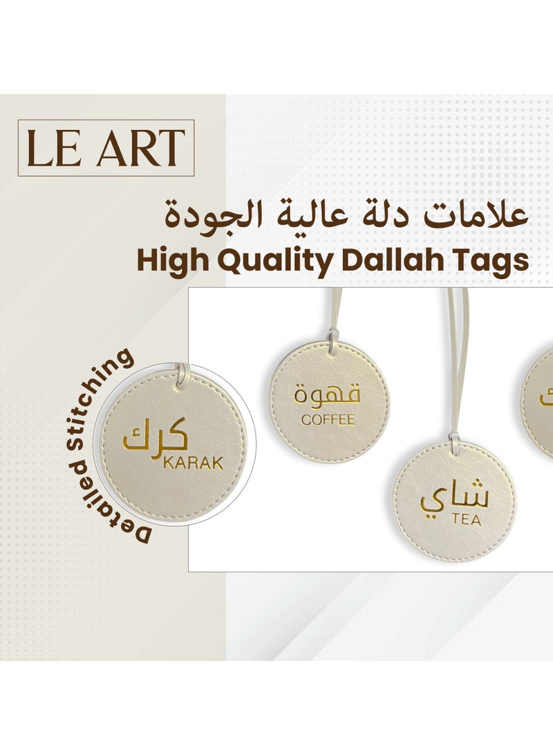 LeArt Dallah Flask Tags - Dallah Coffee Pot, Tea, Coffee and Karak Tag | Dallah Tags (Metallic Cream - Set of 3) - Image 5