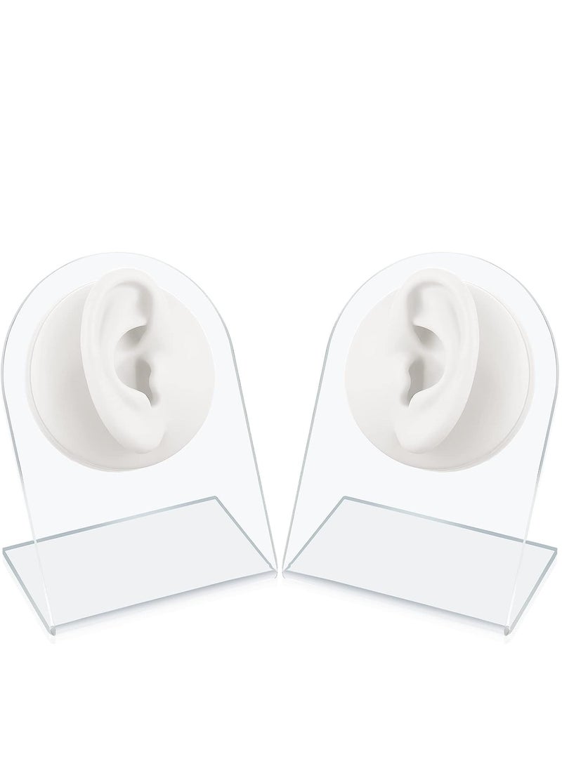 SYOSI قطعتان نموذج أذن سيليكون مرن لإعادة الاستخدام ناعمة مزيفة لعرض المجوهرات بالخرز للتدريب مع حامل أكريليك (أبيض، أسلوب كلاسيكي) - Image 1