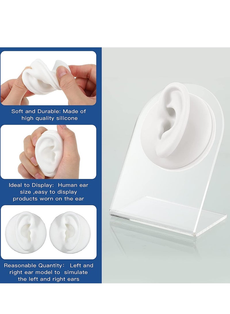 SYOSI قطعتان نموذج أذن سيليكون مرن لإعادة الاستخدام ناعمة مزيفة لعرض المجوهرات بالخرز للتدريب مع حامل أكريليك (أبيض، أسلوب كلاسيكي) - Image 4