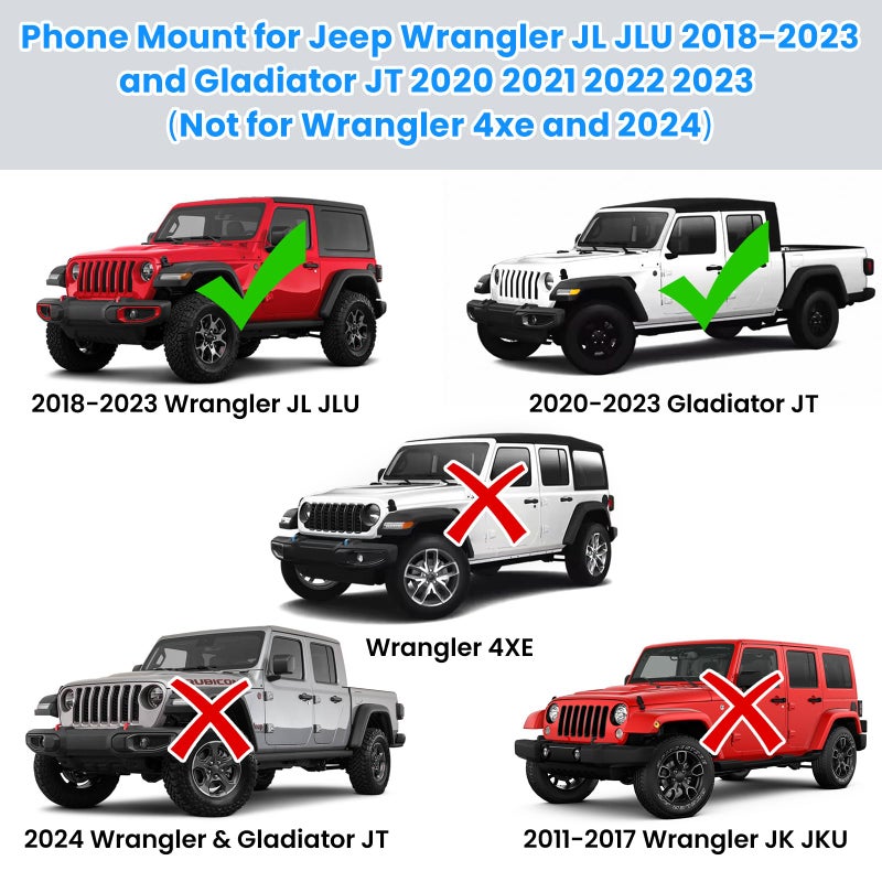 DIAMOOKY Upgraded Metal Phone Mount for Jeep Wrangler JL JLU 2018-2023 and Gladiator JT 2020 2021 2022 2023 Phone Holder Dash Mount System Kit Dashboard Accessories Driver Side (Not for 4xe) - Image 5