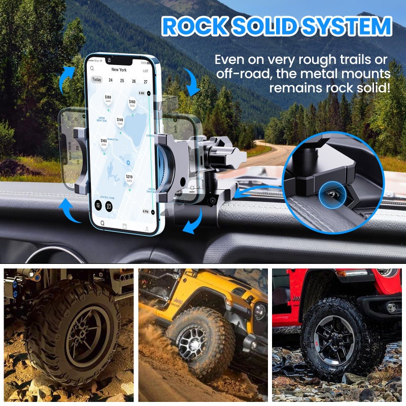 DIAMOOKY Upgraded Metal Phone Mount for Jeep Wrangler JL JLU 2018-2023 and Gladiator JT 2020 2021 2022 2023 Phone Holder Dash Mount System Kit Dashboard Accessories Driver Side (Not for 4xe) - Image 2