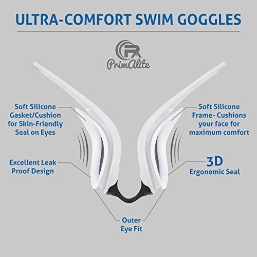 Primalite Swimming Goggles Mirrored- 3 Sizes Replaceable Nose Bridge | Anti-Fog, UV Protection for Adults Men Women- Free Nose Clip, Ear Plugs, Mesh Bag- No Leaking, Adjustable Strap, Wide View- White - Image 5