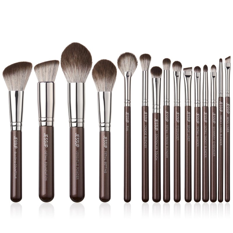 Jessup Makeup Brushes Set 15pcs Brown Make up Brushes Set Professional Premium Synthetic Foundation Eyebrow Concealer Blush Eyeshadow Contour Eyeliner Powder Blending Highlighter Brush, T498 - Image 1