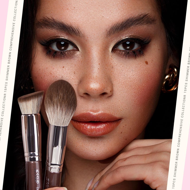 Jessup Makeup Brushes Set 15pcs Brown Make up Brushes Set Professional Premium Synthetic Foundation Eyebrow Concealer Blush Eyeshadow Contour Eyeliner Powder Blending Highlighter Brush, T498 - Image 3