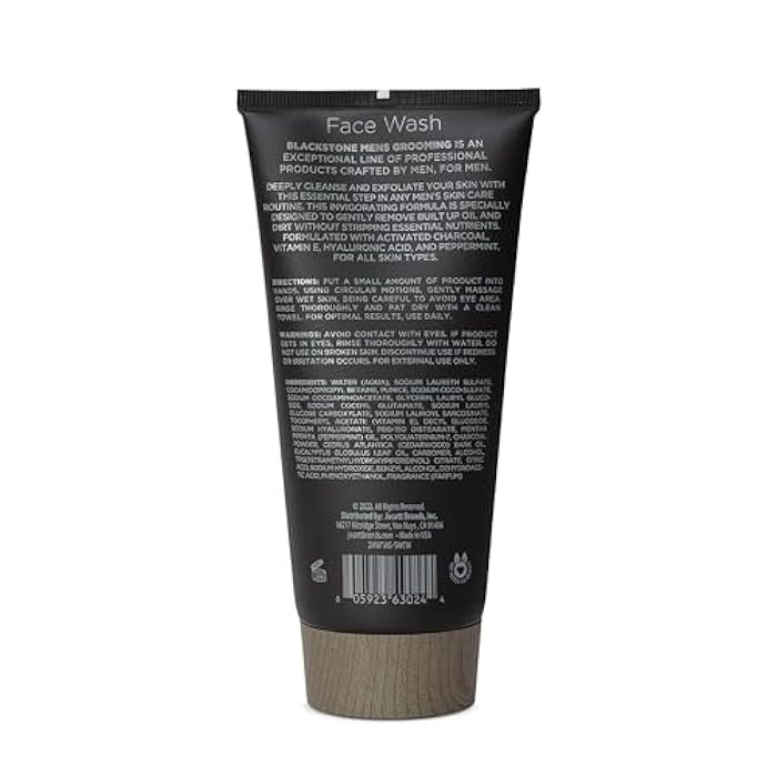 Blackstone Men's Grooming Detoxifying Face Wash with Vitamin E and Peppermint - Deep Cleansing & Exfoliating | Paraben & Cruelty Free | Made in USA - Activated Charcoal (6 Fl Oz) - Image 2