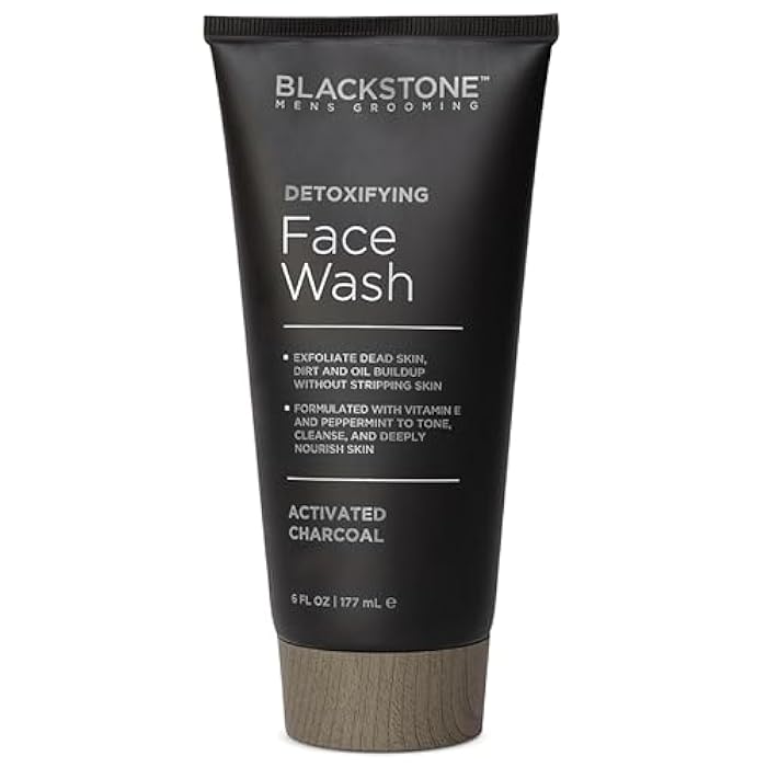 Blackstone Men's Grooming Detoxifying Face Wash with Vitamin E and Peppermint - Deep Cleansing & Exfoliating | Paraben & Cruelty Free | Made in USA - Activated Charcoal (6 Fl Oz) - Image 1