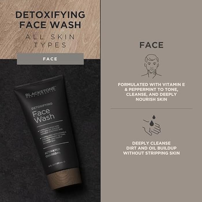 Blackstone Men's Grooming Detoxifying Face Wash with Vitamin E and Peppermint - Deep Cleansing & Exfoliating | Paraben & Cruelty Free | Made in USA - Activated Charcoal (6 Fl Oz) - Image 4