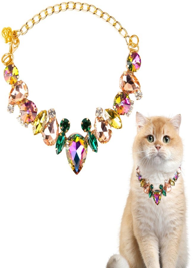 HOWWFALY Dog Collar and Cat Collar Gold Chain Necklace Stainless Steel Adjustable Yellow Diamonds Collar with Cute Pet Paw for Small Medium Pets Cats Dogs Kitten Puppy - Image 1