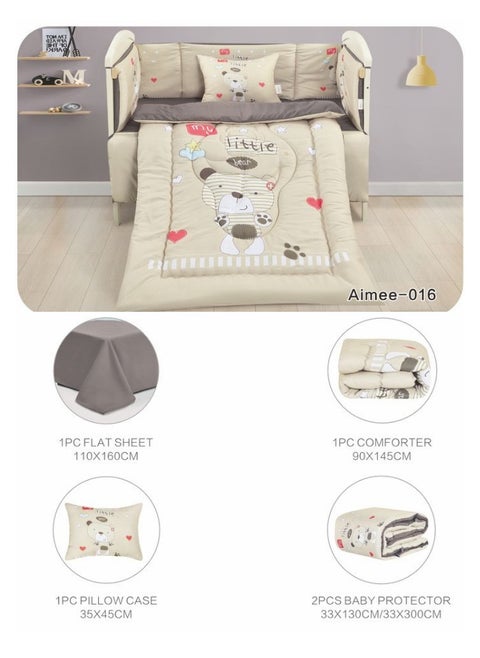طقم مفارش سرير أطفال ، مفرش حواجز طقم مكون من لحاف اطفال مقاس 90X145 سم شرشف مطاط 110X160 سم مخده مقاس 35X45 سم حواجز مقاس 33X130 سم حواجز مقاس 33X330 سم