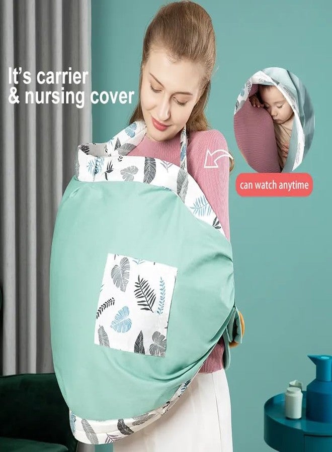 JUMIX Baby Sling Wrap, Cotton Baby Sling Carrier Baby Wrap Carrier Nursing Protector Nursing Protector Baby Carrier Adjustable with Sturdy Rings for Newborn Baby up to 15 kg (Green Deer) - Image 4