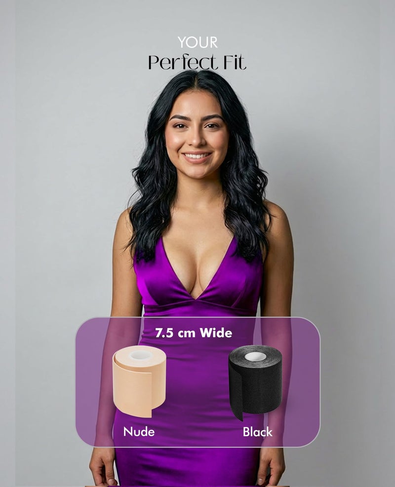 PINQ POLKA Breast Lift Tape (1 Pcs) with 10 Nipple Pasties| Perfect Shape Enhancer for Women |Breathable|Skin Friendly Adhesive |Up to 12 Hrs Sticking Capacity|Nude Colour|7.5CM Wide & 5m Long - Image 4