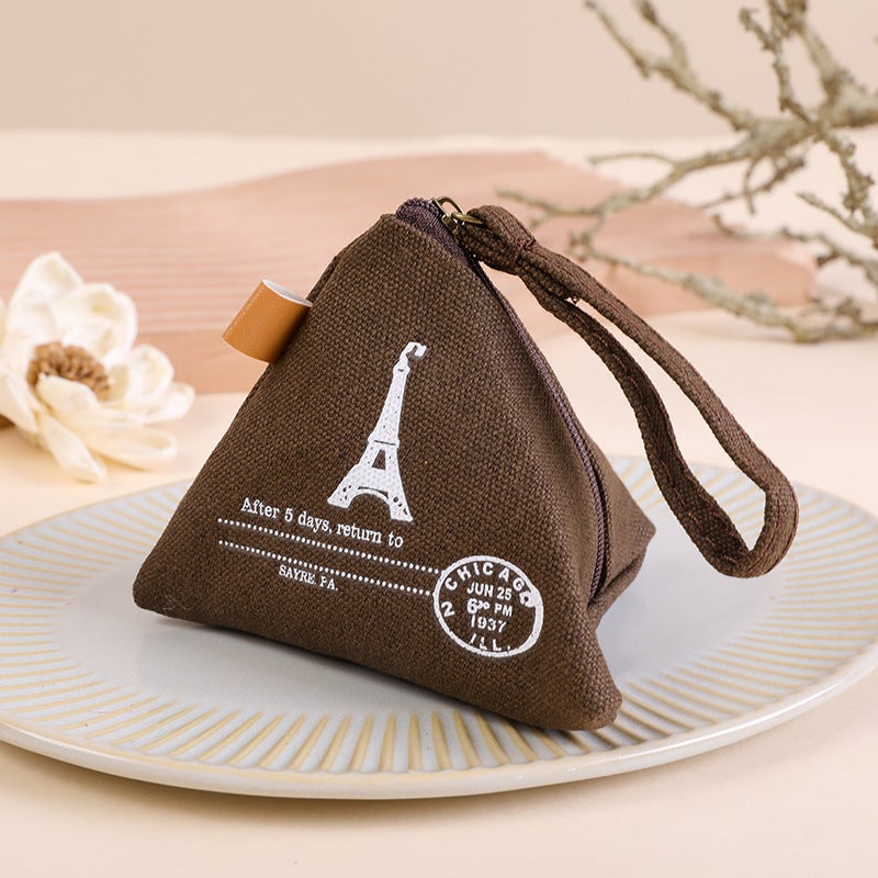 Cute Korean Creative Dumpling Coin Purse Canvas Retro Gift Key Pouch Iron Tower 