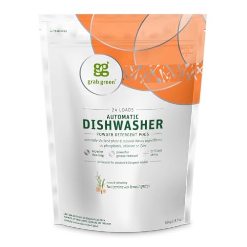 Grab Green Automatic Dishwashing Detergent Pods, 24 Count, Tangerine Lemongrass Scent, Plant and Mineral Based, Superior Cleaning, Powerful Grease Removal, Brilliant Shine - Image 1