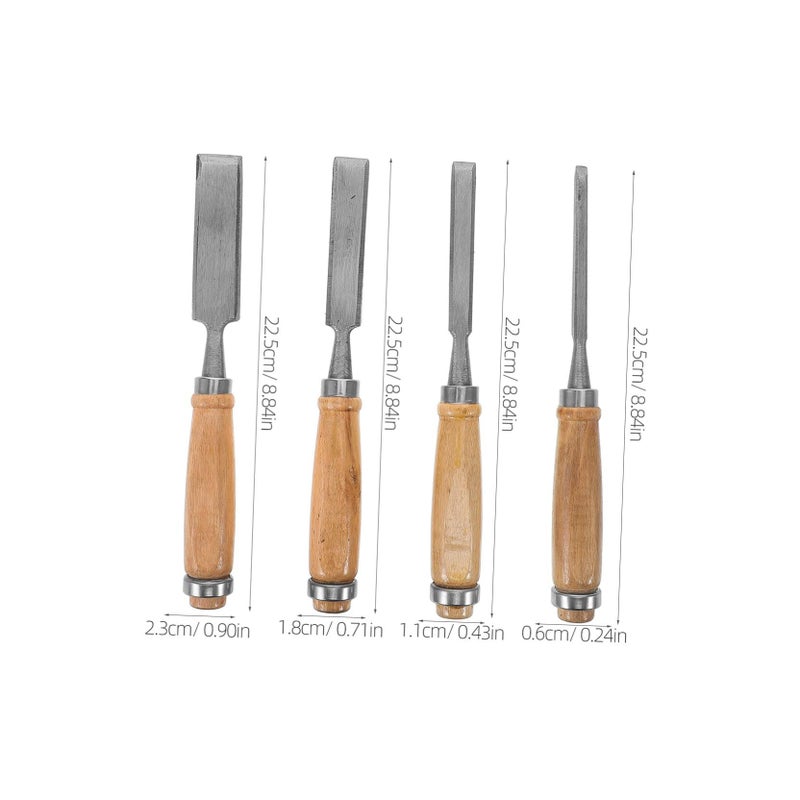 4pcs Flat Tip Carving Chisel Set Wooden Handles Precision Woodworking Tools - Image 3