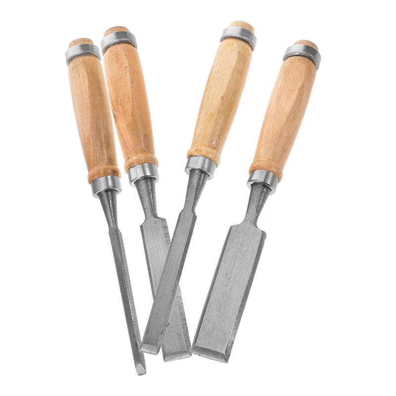 4pcs Flat Tip Carving Chisel Set Wooden Handles Precision Woodworking Tools - Image 2