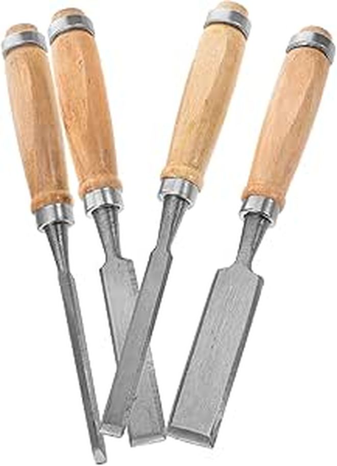 4pcs Flat Tip Carving Chisel Set Wooden Handles Precision Woodworking Tools - Image 1