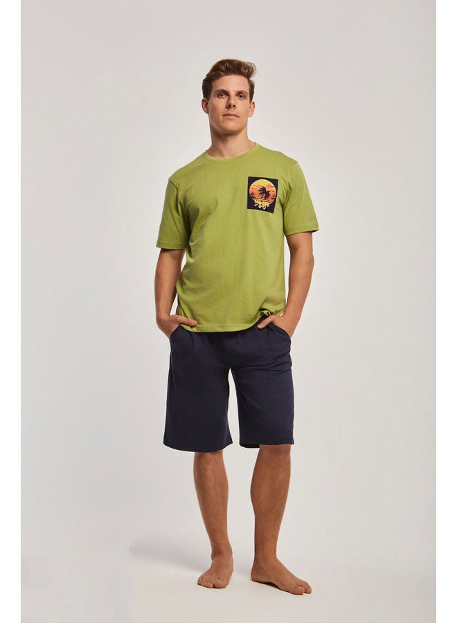 Pyjama set top short sleeve with chest Pocket & print  short on n