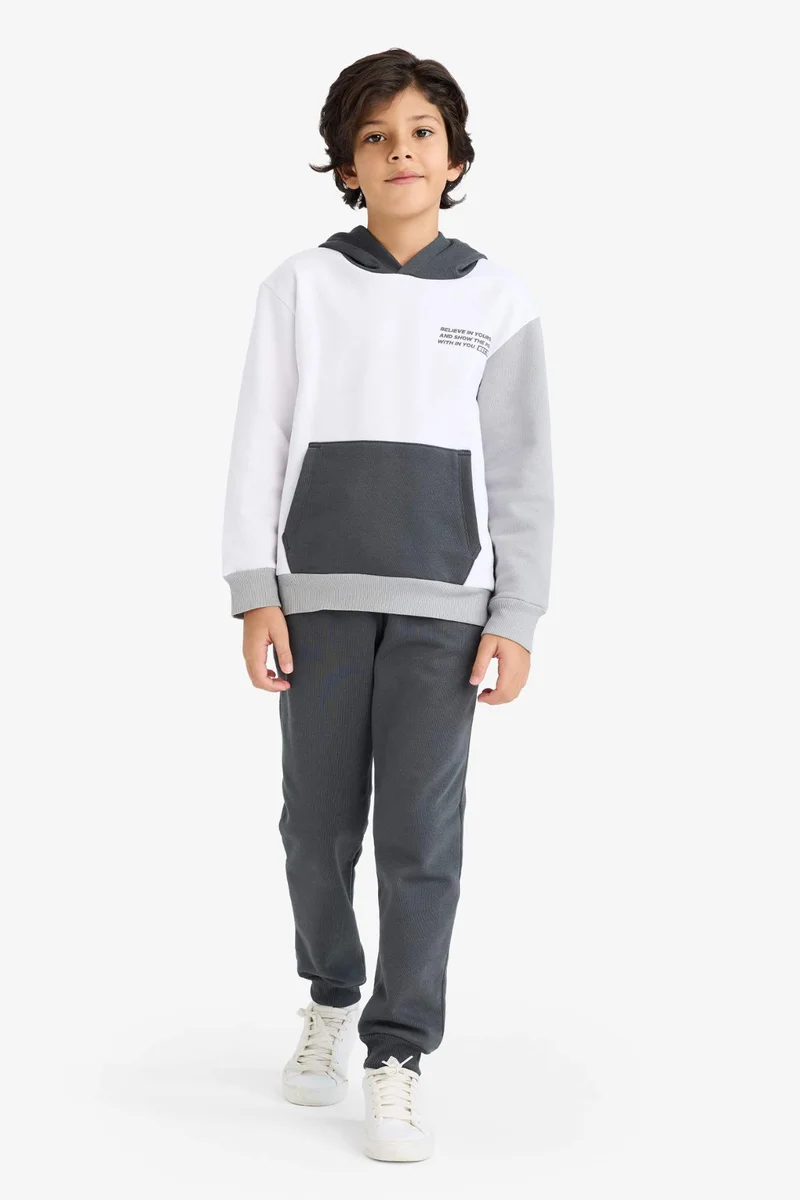 ديفاكتو Boy Printed Hooded Sweatshirt Sweatpants 2 Piece Set