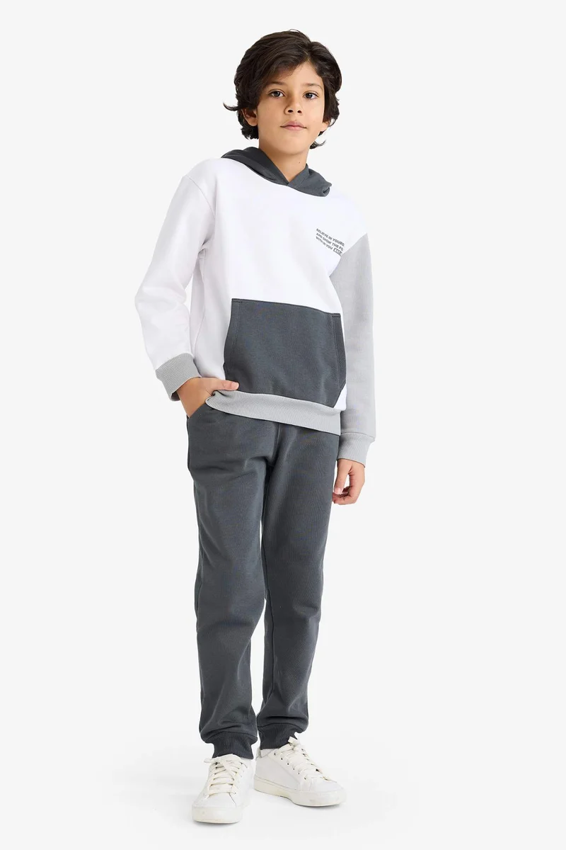 ديفاكتو Boy Printed Hooded Sweatshirt Sweatpants 2 Piece Set
