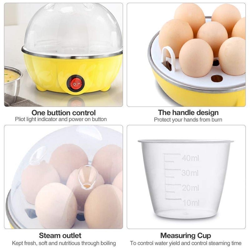Dweezhet Egg Boiler Single Layer Electric Automatic with 7 Egg Poacher for Boiling Steaming Frying and Cooking with Stainless Steel Heating Plate Multicolor - Image 4