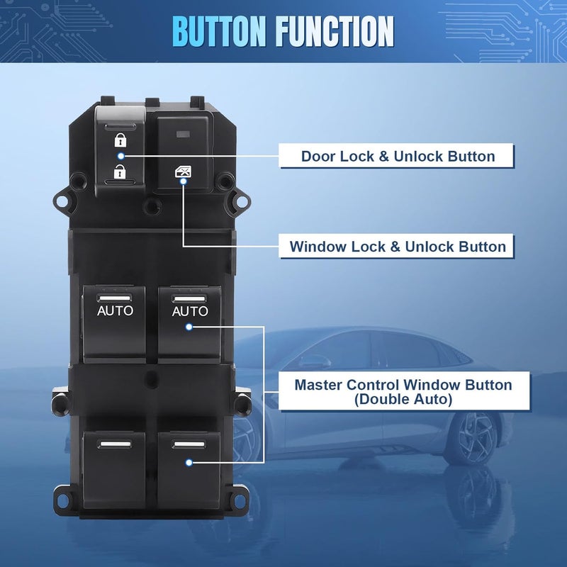LCWRGS Master Window Switch Compatible with 2008-2012 Honda Accord EX EXL 2.4L 3.5L, Driver Side Power Window Switch, Replace OE 35750-TA0-A31, 35750-TA0-A32 - Image 3