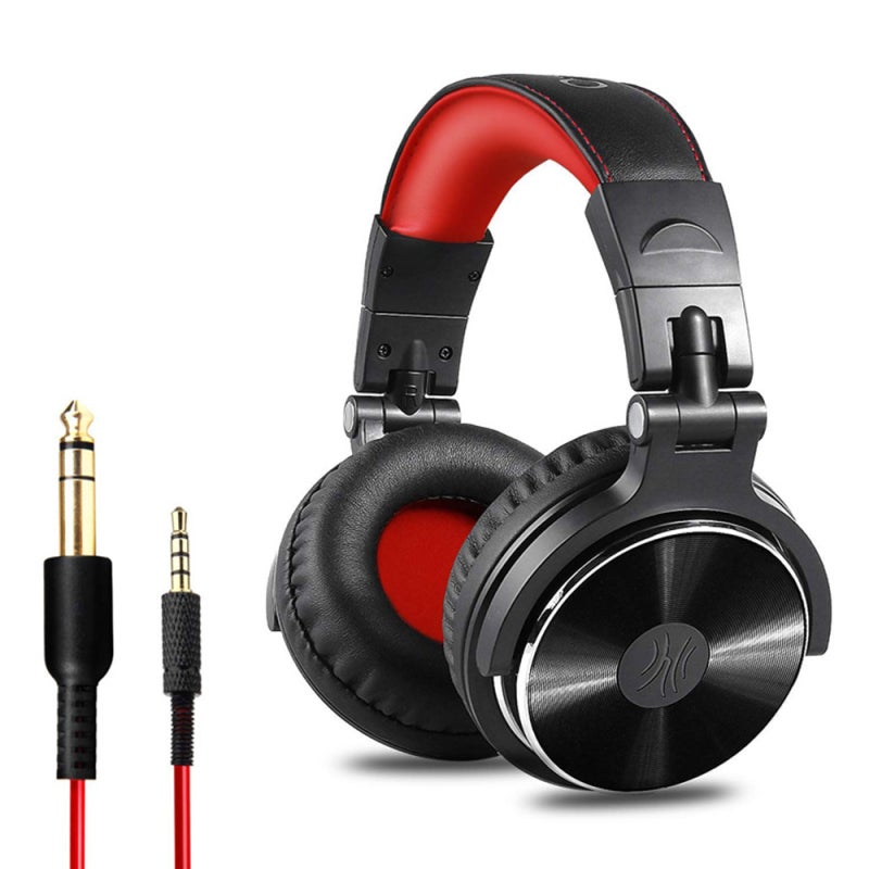 Red Studio Monitor Headphones 50mm Drivers High Sensitivity 110dB - Wired Headset with Dual 3.5mm 6.5mm Connectors for Music Listening - Image 1