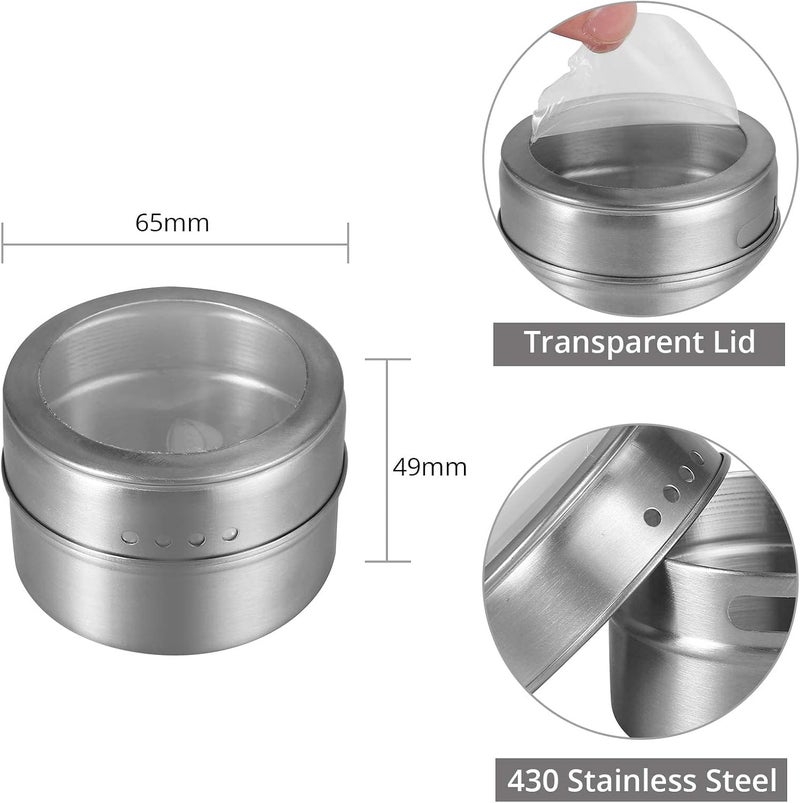 Tanice Spice Jars 12 Pack Magnetic Spice Tins Stainless Steel Transparent Top Magnetic Storage Containers Stick on Refrigerator with 1 Tray, 5 Sheets of Spice Labels and 12 PCS Adhesives for Kitchen - Image 5