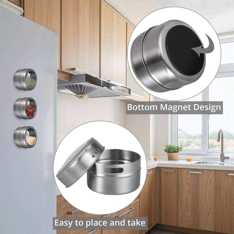 Tanice Spice Jars 12 Pack Magnetic Spice Tins Stainless Steel Transparent Top Magnetic Storage Containers Stick on Refrigerator with 1 Tray, 5 Sheets of Spice Labels and 12 PCS Adhesives for Kitchen - Image 2