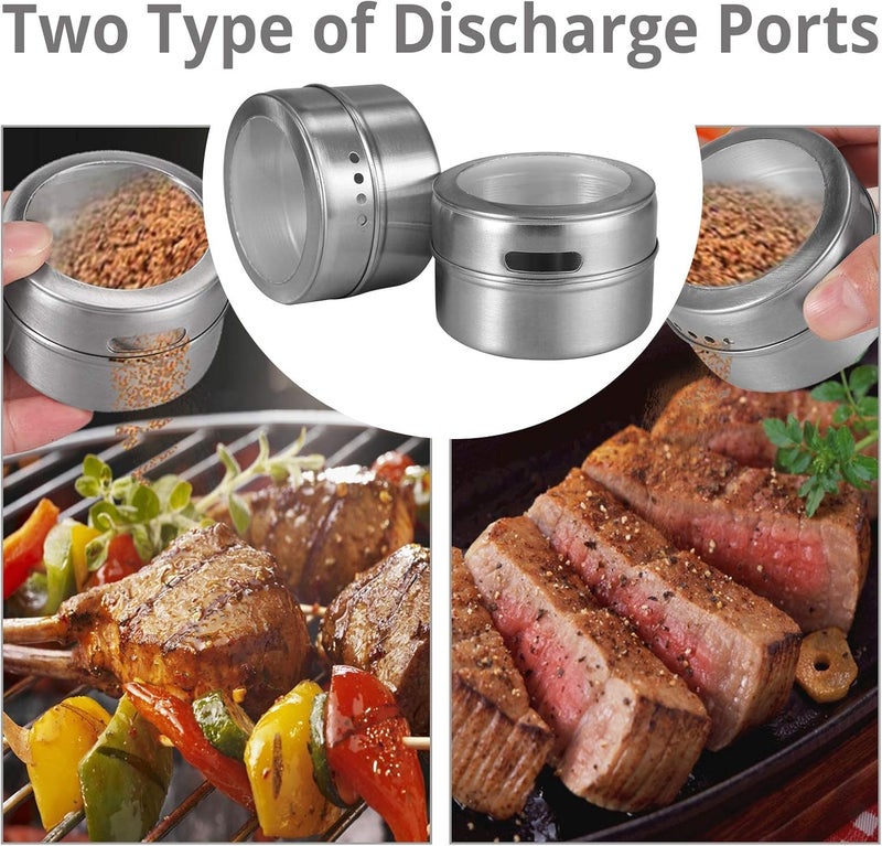Tanice Spice Jars 12 Pack Magnetic Spice Tins Stainless Steel Transparent Top Magnetic Storage Containers Stick on Refrigerator with 1 Tray, 5 Sheets of Spice Labels and 12 PCS Adhesives for Kitchen - Image 3