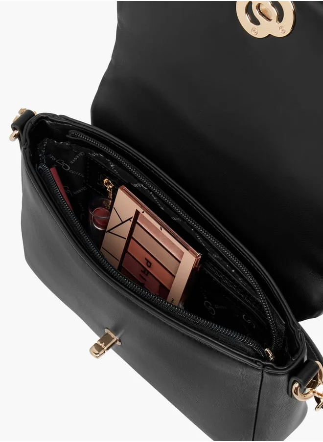 Celeste Weave Textured Crossbody Bag with Flap Closure and Detachable Strap