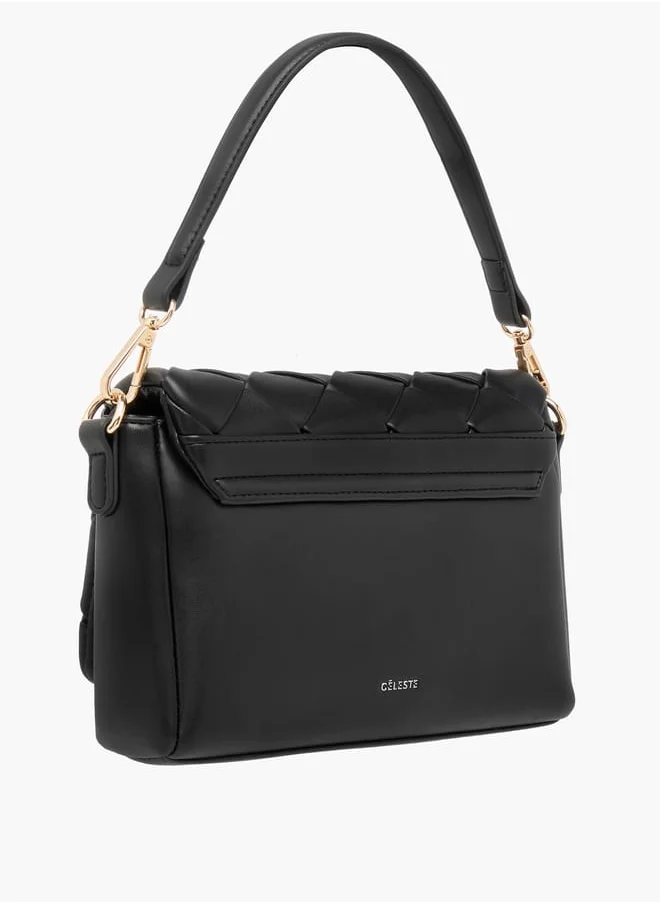 Celeste Weave Textured Crossbody Bag with Flap Closure and Detachable Strap