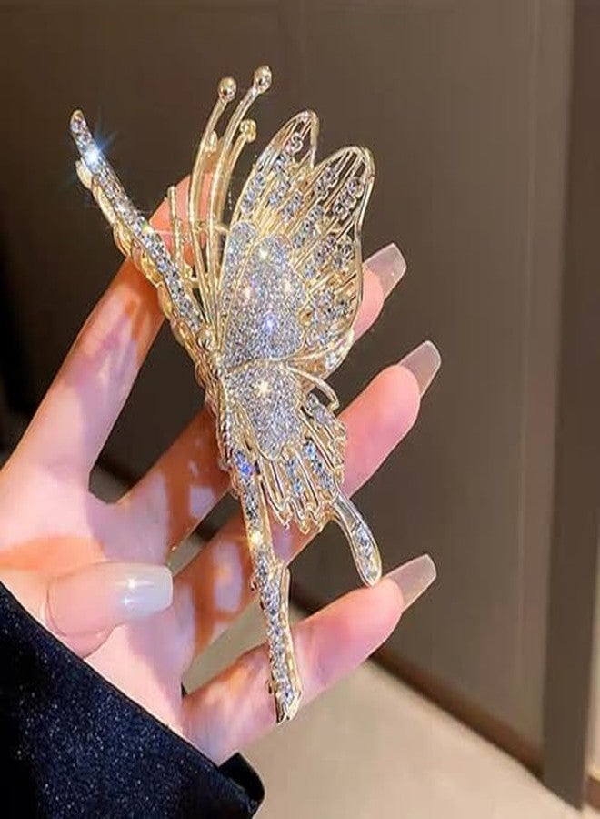 FREEBIES Golden Butterfly Hair Clip | Metal Hair Claw for Women Girls | Bridal Wedding Hair Accessories | Strong Hold Stylish Clutcher | Trending Hair Clip (1 Pc) - Image 2