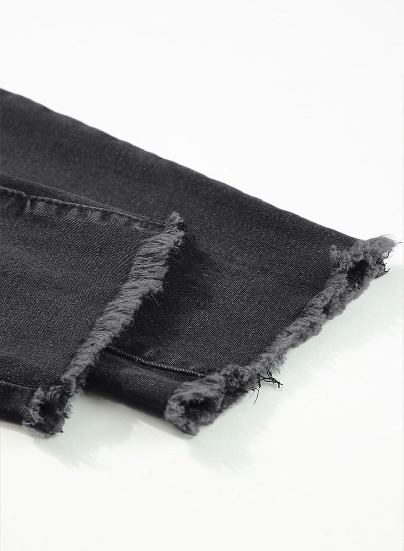 Sidefeel Women's Wide Leg Jeans Trendy 2025 High Waisted Straight Leg Two Buttons Zimbaplatinum Denim Pants Pure Black Size 12 - Image 3
