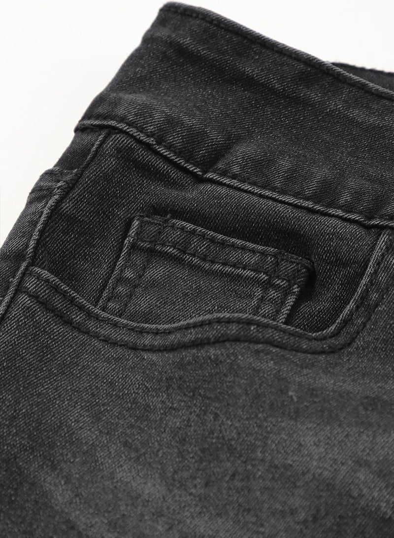 Sidefeel Women's Wide Leg Jeans Trendy 2025 High Waisted Straight Leg Two Buttons Zimbaplatinum Denim Pants Pure Black Size 12 - Image 4