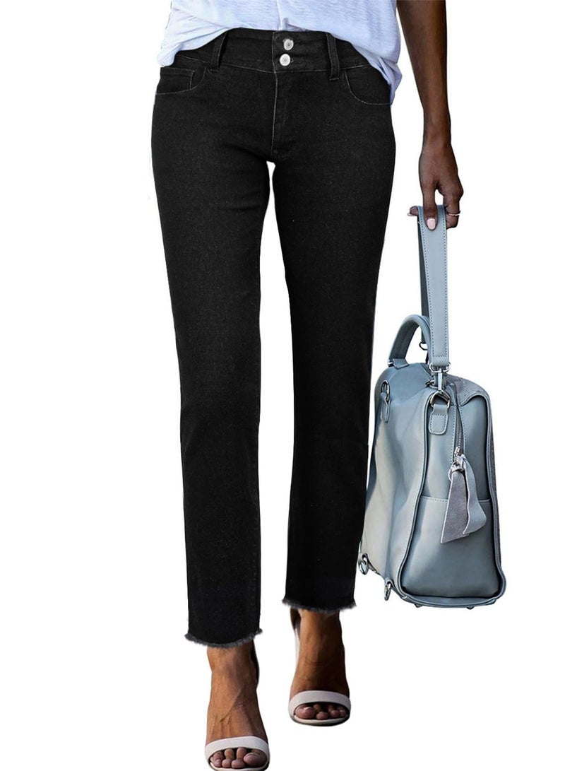 Sidefeel Women's Wide Leg Jeans Trendy 2025 High Waisted Straight Leg Two Buttons Zimbaplatinum Denim Pants Pure Black Size 12 - Image 1