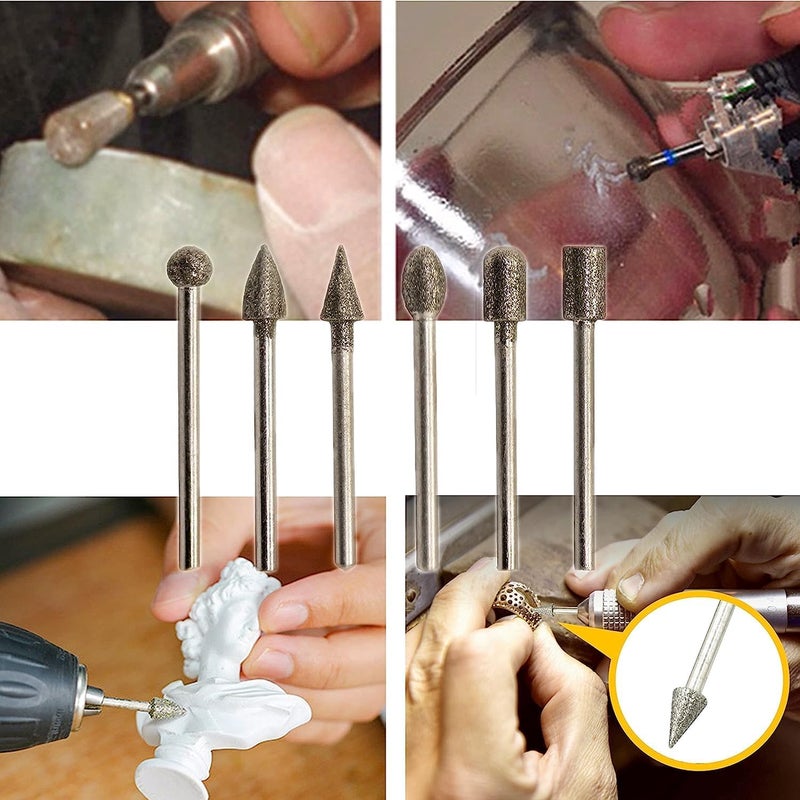 KEWAYO KEWAYO 20Piece Diamond Burr Bit Set  18 Shank Rotary Tools for Stone Glass  Jewelry Carving  Compatible with Dremel for Grinding Engraving  Polishing - Image 2