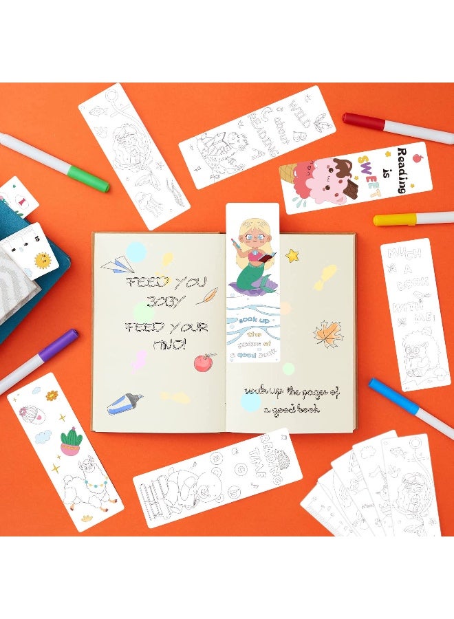 Kids Reading Bookmarks 36 Piece Set, Children'S Reading Bookmark Student Coloring Diy Paper Bookmark Card, Encourage Reading and Creativity, Satin Ribbons, Colorable & Customizable, 15x5cm - Image 1